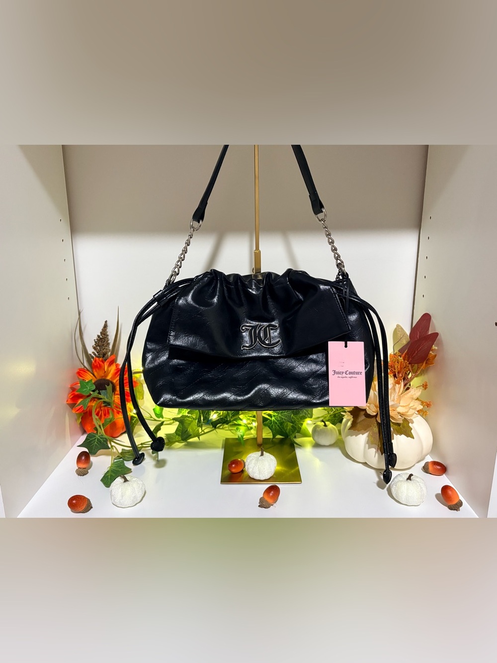 Juicy Couture Black Soft Shine Shoulder Bag with JC Logo